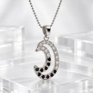 AR000979&thorn;Sautoir Double Lune Zircons Noirs & Blancs