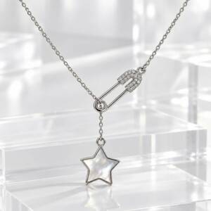 AR000983&thorn;Collier &Eacute;pingle &Eacute;toile Nacr&eacute;e & Zircons
