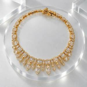 SL01587þBracelet Rivière de Zircons Baguette & Pampilles Doré